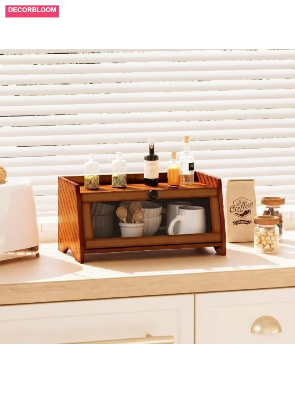 Bamboo Bread Box with Acrylic Window, Magnetic Closure, for Kitchen Countertop